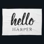 Modern Minimal Black And White Hello And You Name Tea Towel<br><div class="desc">Modern Minimal Black And White Hello And You Name</div>