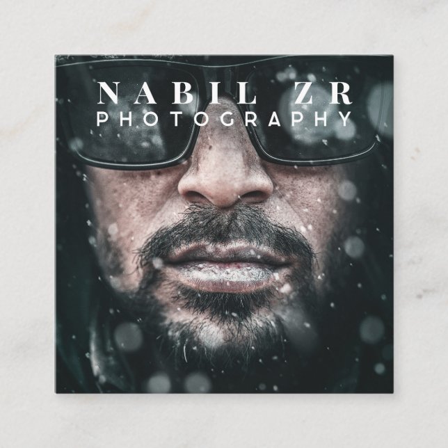 modern minimal black and white photography square business card (Front)