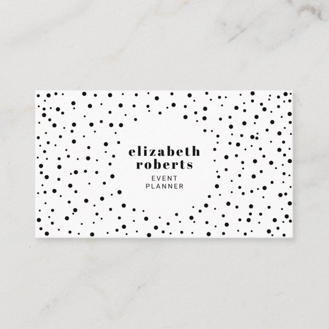 Modern minimal black and white polka dots pattern business card (Front)