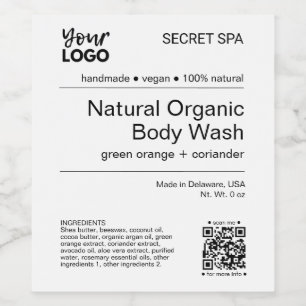 Modern Minimal Black and White QR Body Wash Label