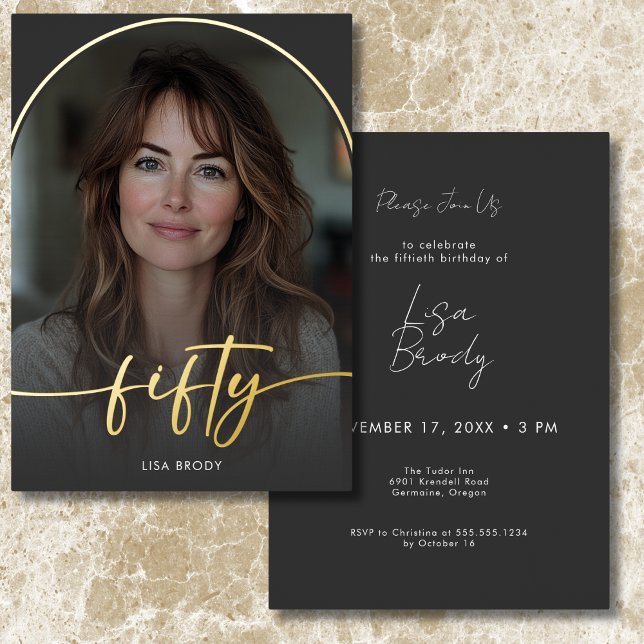 Modern Minimal Black Arch Fiftieth Birthday (Modern Minimal Black Arch Fiftieth Birthday Foil Invitation)