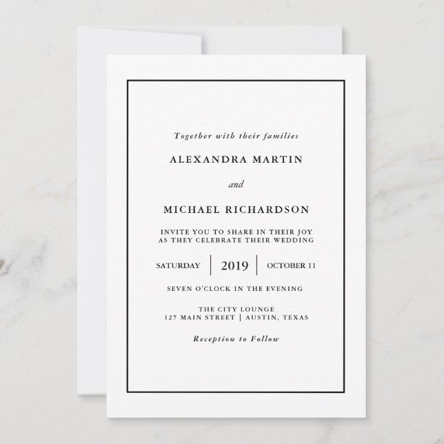 Modern Minimal | Black Border Wedding Invitation (Front)