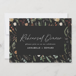 Modern Minimal black botanical Rehearsal Dinner Invitation