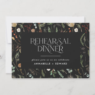 Modern Minimal black botanical Rehearsal Dinner Invitation