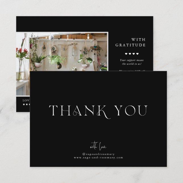Modern Minimal | Black Business Thank You Card (Front/Back)