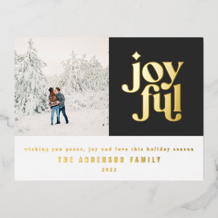 Modern minimal black Christmas typography Foil Hol Holiday Postcard