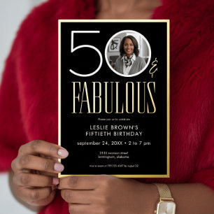 Modern Minimal Black Fifty Fabulous Photo Birthday