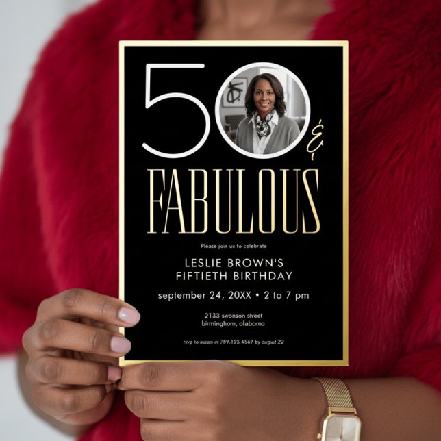 Modern Minimal Black Fifty Fabulous Photo Birthday (Creator Uploaded)
