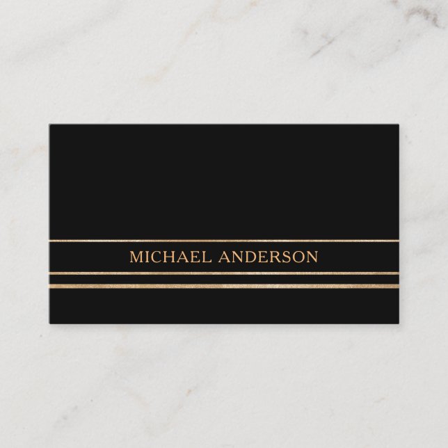 Modern Minimal Black Gold Business Card (Front)