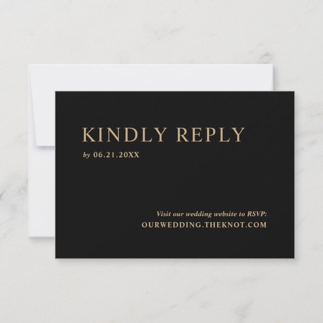 Modern Minimal Black Gold Wedding RSVP Card (Front)