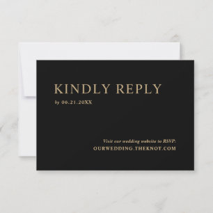 Modern Minimal Black Gold Wedding RSVP Card