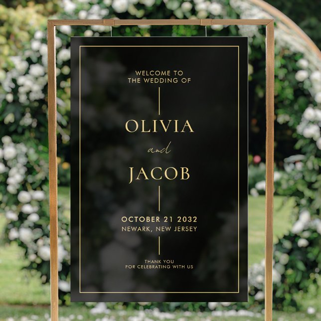 Modern Minimal Black Gold Wedding Welcome Acrylic Sign (Creator Uploaded)