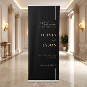 Modern Minimal Black Gold Wedding Welcome Retractable Banner