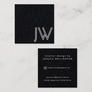 Modern Minimal Black Grey Monogram Interior Design Square Business Card