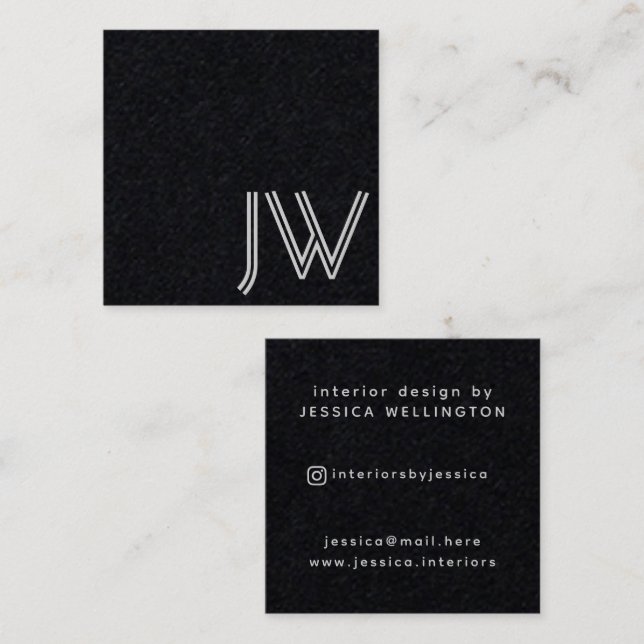 Modern Minimal Black Grey Monogram Interior Design Square Business Card (Front/Back)