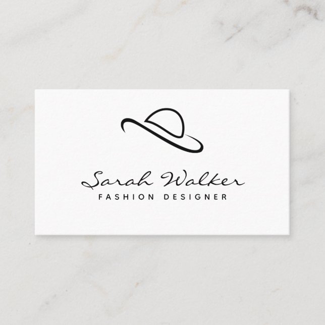 Modern Minimal Black Hat Script Fashion Designer Business Card (Front)