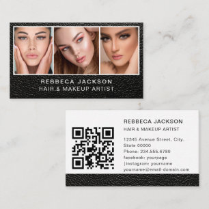 Modern minimal black leather makeup and hair  business card
