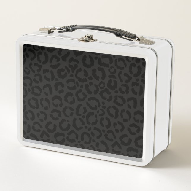 Modern Minimal Black Leopard Print Metal Lunch Box (Front)