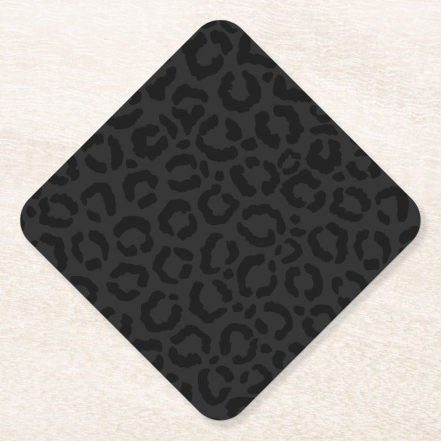 Modern Minimal Black Leopard Print Paper Coaster (Front)