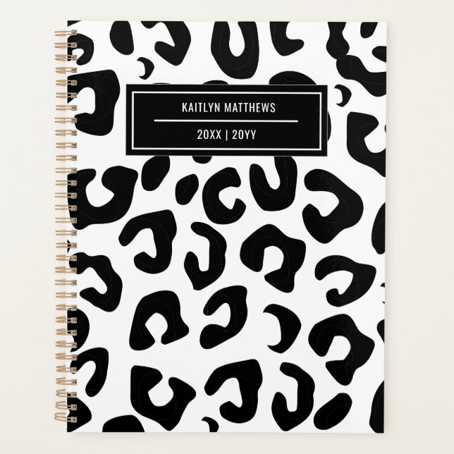 Modern Minimal Black Leopard Print Planner (Front)