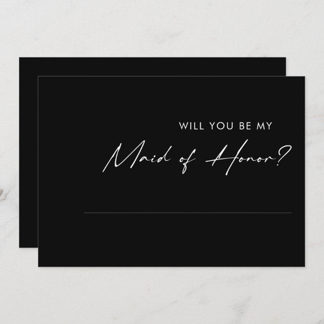 Modern Minimal | Black Maid of Honour Proposal Car Invitation (Front/Back)