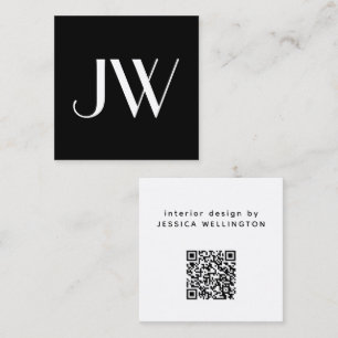 Modern Minimal Black Monogram Design QR Code Square Business Card