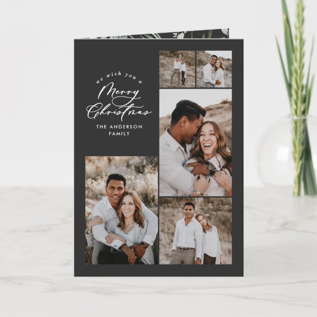 Modern minimal black multi photo Christmas elegant Thank You Card (Front)