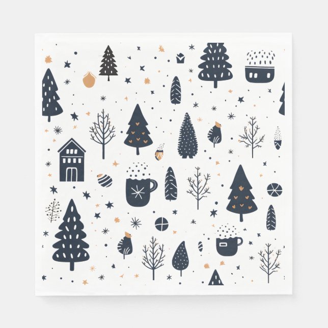 Modern Minimal Black Neutral Christmas Holiday Napkin (Front)