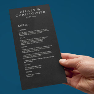 Modern Minimal Black Noir Wedding Reception Menu