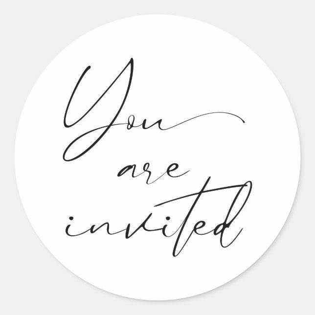 Modern Minimal Black Script Calligraphy Wedding  Classic Round Sticker (Front)