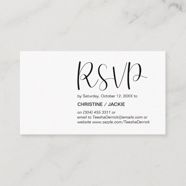 Modern Minimal, Black Script, RSVP respond Enclosure Card (Front)