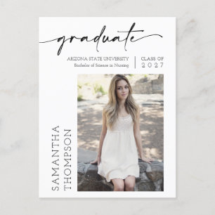 Modern Minimal Black Script She Did It Photo Grad Postcard