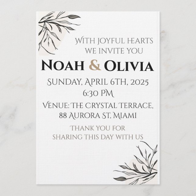 Modern Minimal Black Script Wedding Invitation (Front)