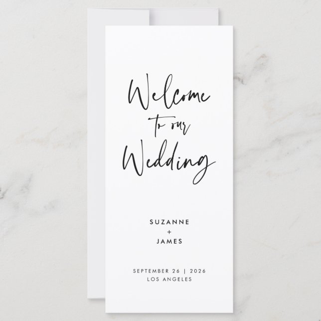 Modern Minimal Black Script Wedding Program (Front)