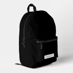 Modern Minimal Black Solid Colour Custom Name Printed Backpack