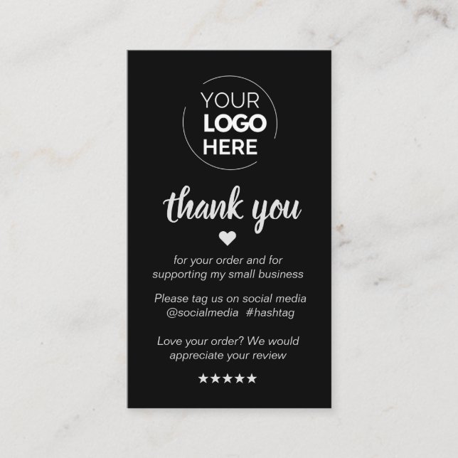 Modern Minimal Black Thank You Supporting Small Business Card (Front)