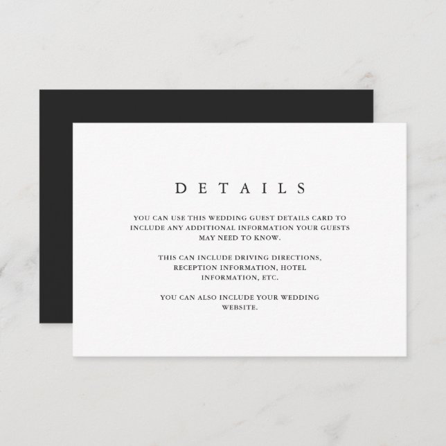 Modern Minimal Black Type Wedding Guest Detail (Front/Back)