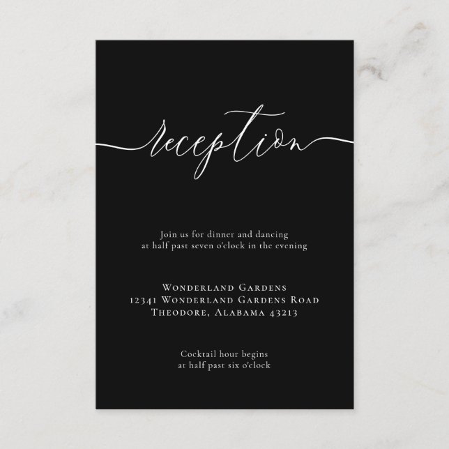 Modern Minimal Black Wedding Reception Details Enclosure Card (Front)