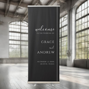 Modern Minimal Black Wedding Welcome Retractable Banner