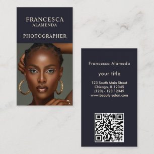 Modern Minimal Black White 1 Photo Vertical Business Card