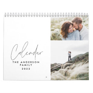 Modern minimal black white 3 photo family chic calendar