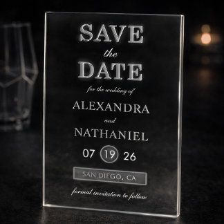 Modern Minimal Black White Acrylic Save the Date Invitations