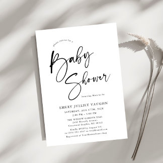 Modern Minimal Black & White Baby Shower Invitation