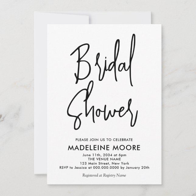 Modern Minimal Black White Bridal Shower Invitation (Front)