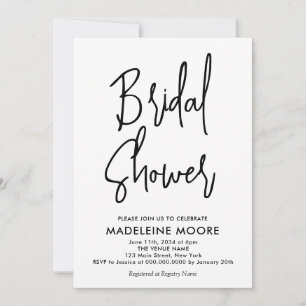 Modern Minimal Black White Bridal Shower Invitation