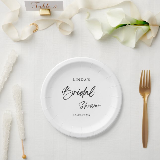 Modern Minimal Black & White Bridal Shower Paper Plate (Wedding)