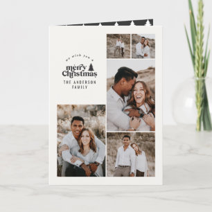 Modern minimal black white Christmas multi photo Thank You Card