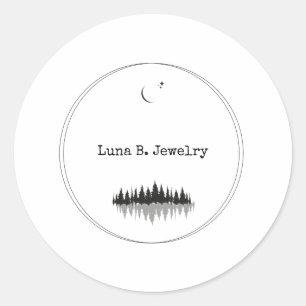 Modern Minimal Black & White Forest Moon Classic Round Sticker