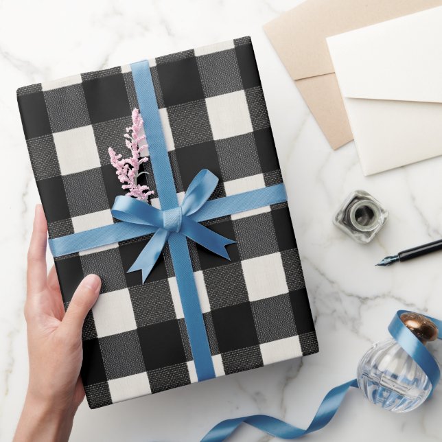Modern Minimal Black White Gingham Plaid Pattern Wrapping Paper (Gifting)