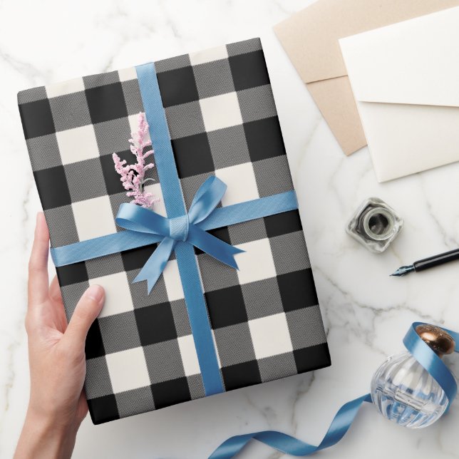 Modern Minimal Black White Gingham Plaid Pattern Wrapping Paper (Gifting)